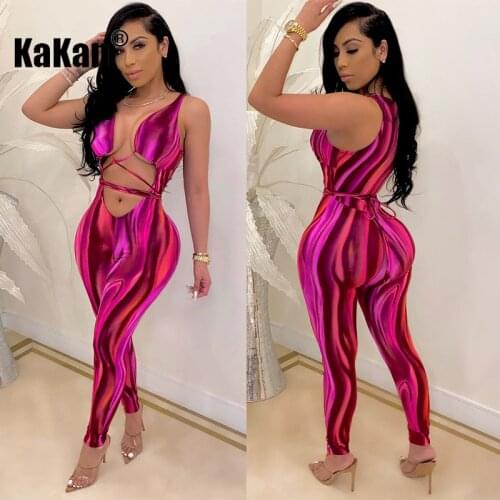 KaKan Europe and The United States Sexy Navel Strap Slim Bodysuit 2020 Hollow Nightclub Jumpsuit
