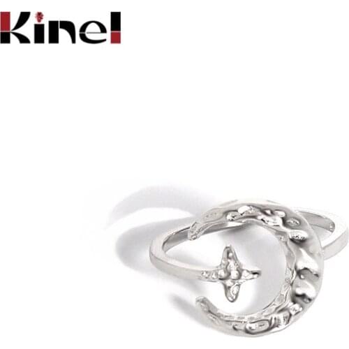 Kinel Women 925 Sterling Silver Ring Star Month Open Rings Korean Irregular INS Female Finger Ring Silver 925 Jewelry