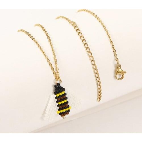 Bohemian Handmade Glass Beaded Miyuki Bee Pendant Necklaces For Women Trendy Stainless Steel Gold Chain Necklace Party Jewelry