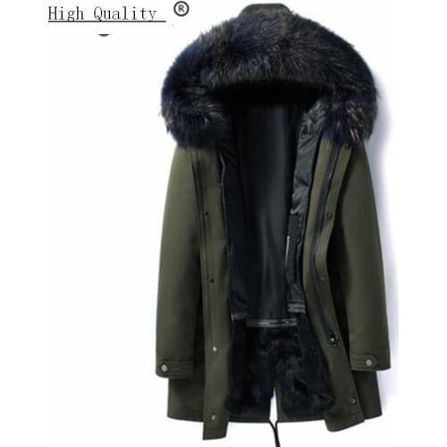 Winter Jacket Men Clothes 2020 Thick Warm Rabbit Fur Liner Long Parka Hombre Streetwear Jacket + Raccoon Fur Hooded 19006