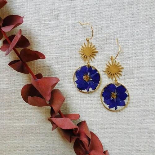 The Golden Purple Larkspur with Star Earrings, Wanderlust Jewelry, Hypoallergenic