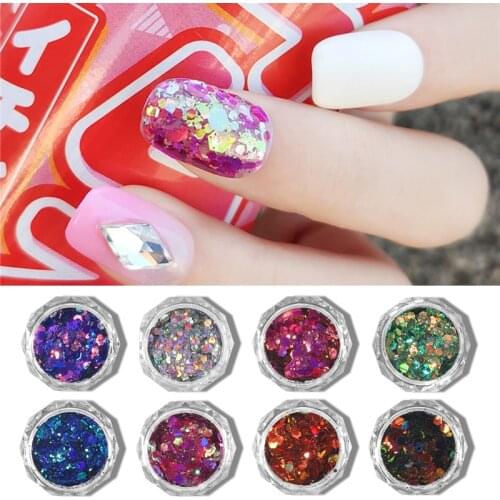 1Box Holographic 3D Mermaid Sequins Nail Glitter Flakes Mixed Size Hexagon Chameleon Spangles Slices Paillette Nail Decorations