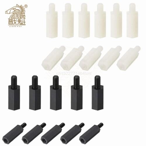 50pcs M2/M2.5/M3/M4*L+6mm Thread Black/white Spacing Screw Plastic For PCB Motherboard Fixed Nylon Standoff Spacer Pillar