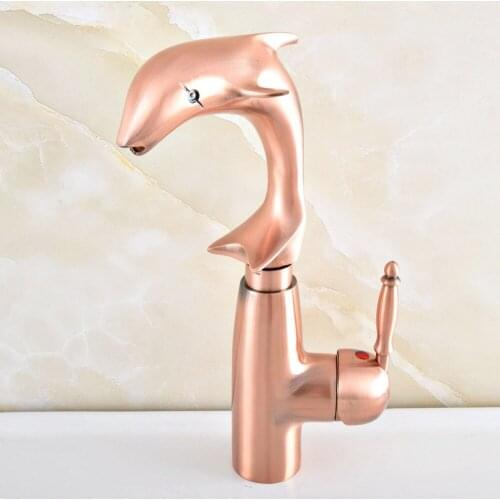 Antique Red Copper Brass Swivel Spout Single Handle Cute Animal Dolphin Style Bathroom Kitchen Sink Faucet Mixer Tap msf850