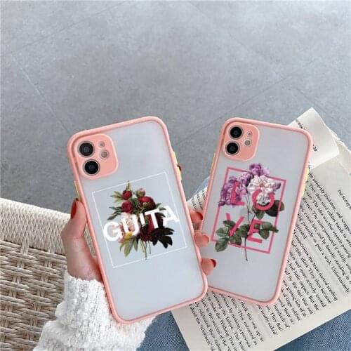 Flower text art Phone Case For iPhone 12 11 Mini Pro XR XS Max 7 8 Plus X Matte transparent Pink Back Cover