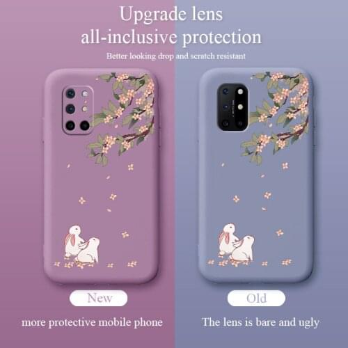 Rabbit Under The Flower Phone Case For Oneplus 9 9pro 9r 8t 8 8pro 7pro 7 7t 7tpro Liquid Silicone Cover