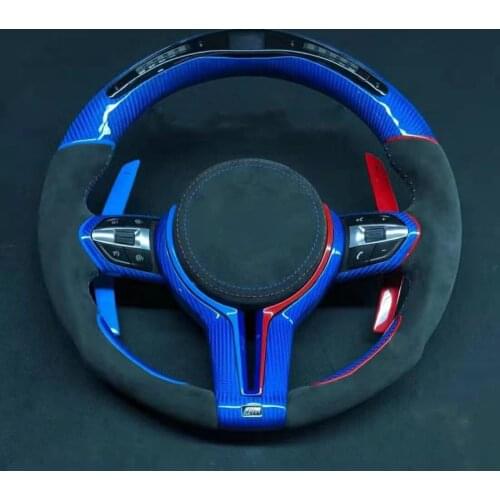 Cuatomized LED Carbon Fiber Sports Steering Wheel Leather compatible for BMW 3/4/5/7 M3 M4 M5 X3/X4/X5/X6 with Paddle Shift