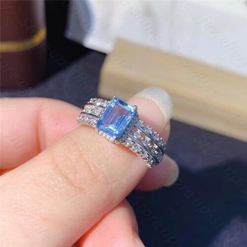 Hot sale style natural blue topaz ring 925 silver womens ring luxury atmosphere fashion trend