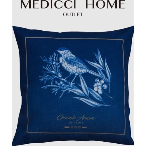 Medicci Home Cushion Cover Denim Blue Chenille Bucolic Pastoral Rural Rustic Cozy Balcony Garden Big Throw Pillow Case 55x55cm