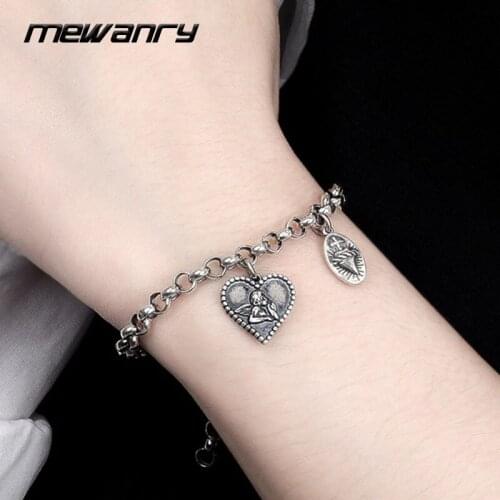 Mewanry 925 Sterling Silver Couples Bracelet Trend Vintage Creative Angel Love Pendant Party Jewelry Birthday Gifts Wholesale
