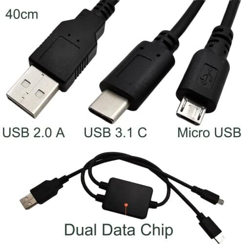 1pc Multifunction USB 2.0 A Male to Micro 5 pin Male & USB C 3.1 Male 2 in 1 Data Charging Charger Y Splitter Cable Cord