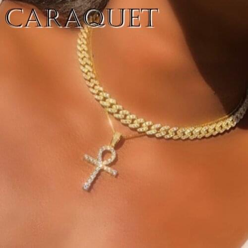 Caraquet Punk Multi-layer Miami Cuban Link Choker Necklace For Women Iced Out Crystal Cross Butterfly Pendant Necklace Jewellery