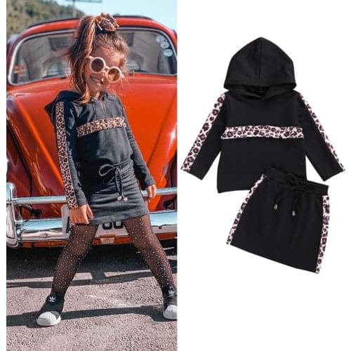2020 Fashion Girls Clothing 2pcs 0-5y Toddler Kids Baby Autumn Long Sleeve Leopard Striped Print Hooded Tops +skirts 0-5 Years