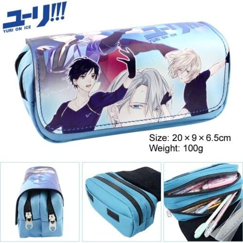 Cartoon YURI!!! on ICE pencil case cute Large capacity Double zipper Pen bag stationery pouch kids gift school supplies escolar