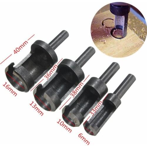 New 4pcs Carpentry Wood Plug Cutter Straight Drill Bit Set 6mm 10mm 13mm 16mm Wood Plug