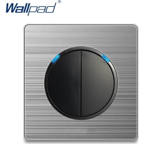 Wallpad 2 Gang 1 Way Wall Light Switch Random Click Push Button With LED Indicator Stainless Steel Panel Home