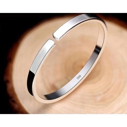 New Handmade Mens And Womens Bracelets A Pair Of Simple Glossy Opening Couple Silver Bracelets Mens Silver Accessories