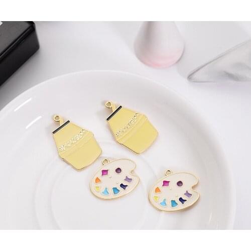 New style 30pcs/lot alloy drop oil cartoon drink bottle/palette shape floating locket charms diy jewelry keychain accessory