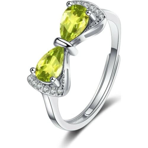 Top Quality Natural Green Peridot Quartz Women Adjustable Ring 925 Silver 6mm Heart Oval Beads For Women Men AAAAA
