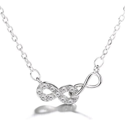 Real 925 Silver Color Endless Love, Interwoven 8 Choker Necklace for Women with Small CZ Minimalist Entanglement Fine Jewelry