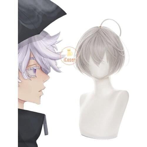 Anime Tokyo Revengers Senju Kawaragi Akashi Cosplay Bobo Wig Light Gray White Hair Heat Resistant Wig Cap Halloween Women Wig
