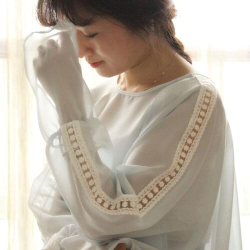 Ponchos And Layers Woman White Lace pattern Cape Femme Long Sleeve Thin Blue Round Neck Coat Poncho Summer Sun Protection New