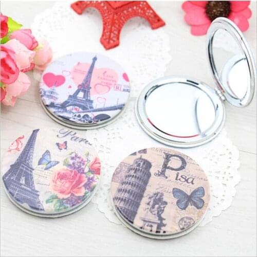PU cover metal makeup mirror Eiffel Tower Portable pocket mirror Architectural landscape foldable Cosmetic mirrors