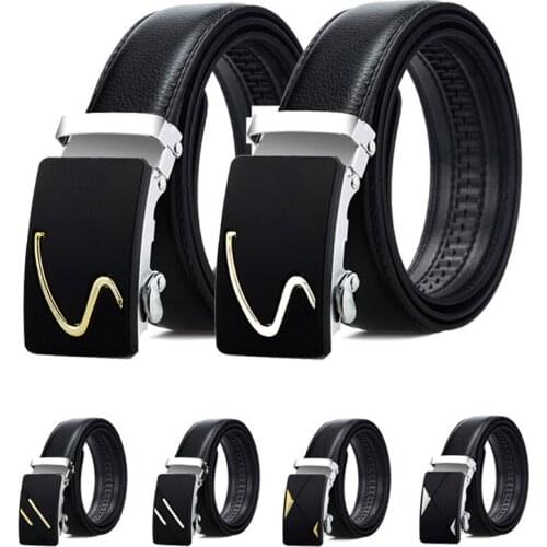 Automatic Buckle Mens Belt Lychee Business Style Belt PU Leather Strap Male Top Quality New Black Belt For Jeans