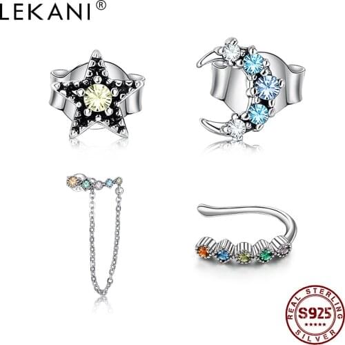 LEKANI Single Stud Earrings For Women 925 Sterling Silver Inlay Cubic Zirconia Clip Earring 1 PC Hot Sale Party Fine Jewelry Set