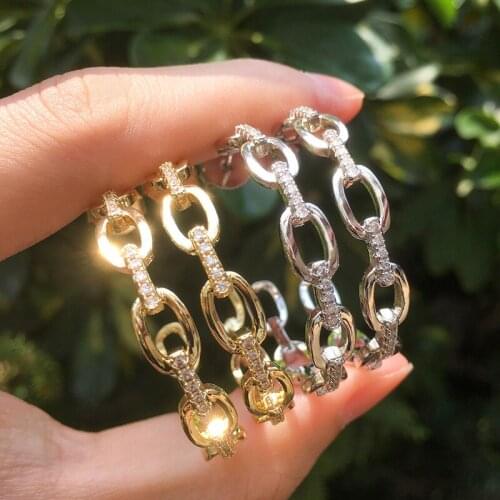 2020 New Copper Exquisite Chain White AAA Cubic Zirconia Geometry Round Earring Fashion Hoop Earrings For Women Fashion jewelry