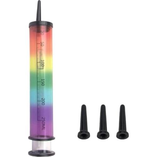 250ML Prcatical Syringe Cleaner Toy Anal Douche Handy Enemator Anus Cleansing Syringe With 3pcs Injection Head (Rainbow)