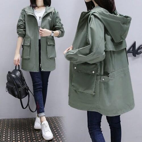 Spring Autumn Large Size 3XL Hooded Windbreaker Coats Womens Mid-Length Trench Coat 2021 New Female Coat Casual Outerwear s939