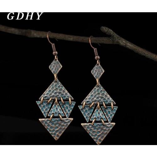 GDHY Vintage Bohemia Geometric Drop Earrings Hollow Carved pattern Drop Earring For Woman Retro Long Earrings Orecchini Bijoux