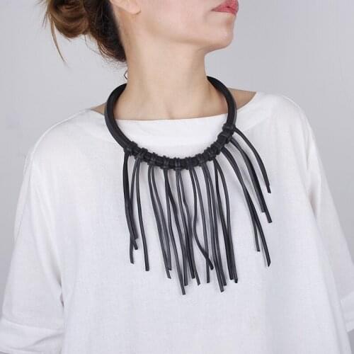 YD&YDBZ New Long Tassel Choker Necklaces Women Gothic Flat Rubber Statement Necklace Fashion Jewelry Accessories Sweater Chain