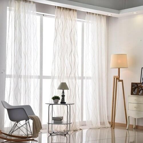 Custom Design Three-color Stripes Tulle Sheer Balcony Window Curtain for Home Living Room Decoration in the Kitchen Cafe Curtain
