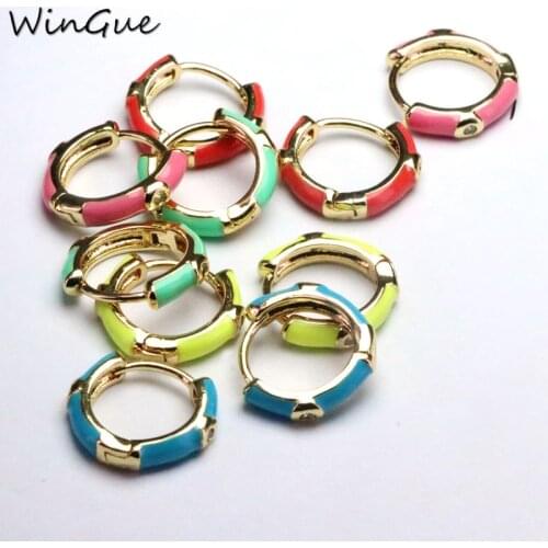 Geometric Gold Color Copper Trendy Brincos for Women Enamel Hoop Earrings CZ Gift Party Jewelry
