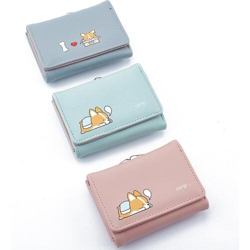 Cartoon Cute Corgi Dog Ladies Purse Short Female Money Coin Pocket women Wallets