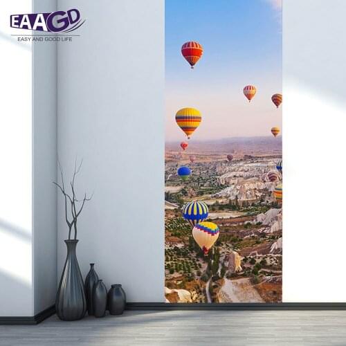 2Pcs/Set Door Sticker Wall Murals 3D Mural Wallpaper Mural Color Hot Air Balloon Door Mural Art Sticker