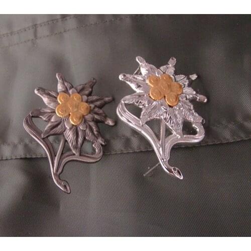 2PCS WWII WW2 GERMAN OFFICER soldier EDELWEISS MOUNTAIN METAL CAP BADGE INSIGNIA PIN