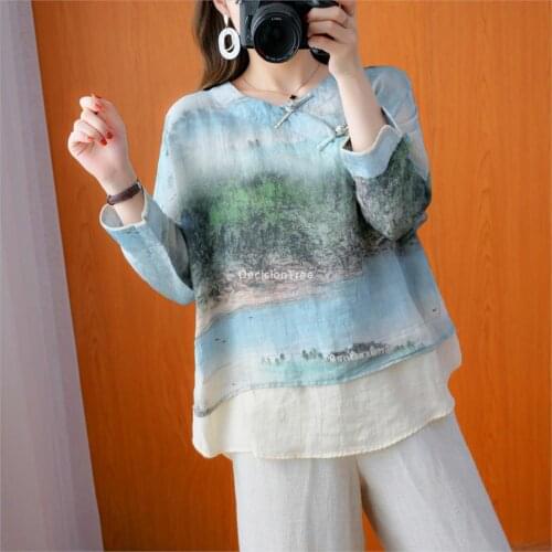 2021 retro national chinese blouse woman traditional vintage cheongsam tops hanfu tea service loose qipao chinese blouse hanfu