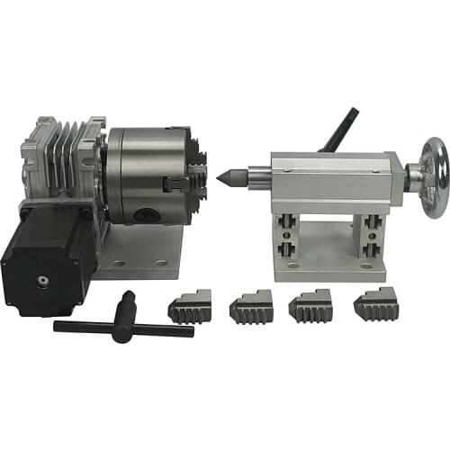 4 jaw Chuck 100mm CNC 4th axis (A aixs, rotary axis)&Tailstock for Mini CNC router/ woodworking engravin