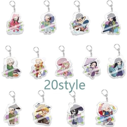 5-10pcs Fashion jewelry Key chain Demon Slayer Tanjirou Nezuko Inosuke Giyuu Kiriya Figure toy Key Ring Pendant Bag Charms gift