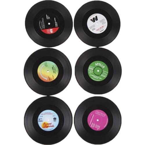 6PCS Round vintage style CD Vinyl Coaster Record Cup Drink Holder Table Placemat