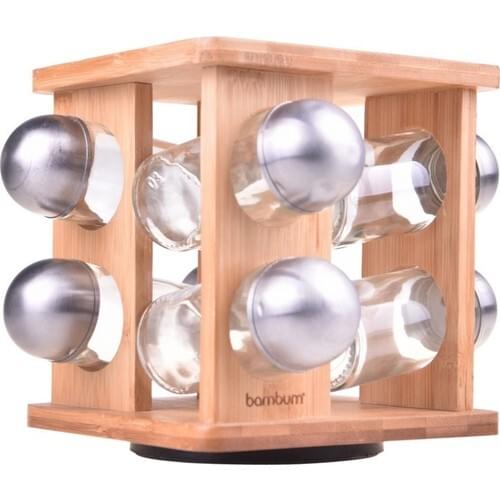 Bamboo 8 Parts Rotary Stand Spice Spice Jars Sugar Bowl Seasoning Organized The Kitchen Tool Sets Kitchen Utensils