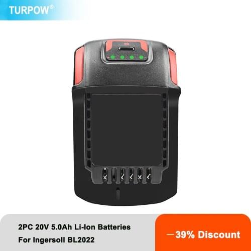 Turpow 5000mAh 2PC Batteries For BL2022 BL 2022 IQV20 Li-Ion 20V 5.0A Ingersoll-Rand For all IR IQV 20V Tools 2PC Batteries