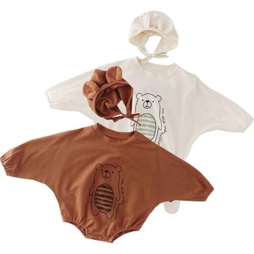 Baby Girl Bodysuits Hat Clothes 2020 Spring Cartoon Long-sleeved Bear Baby Boys Climbing Clothes Bodysuit Wind Twins Clothing