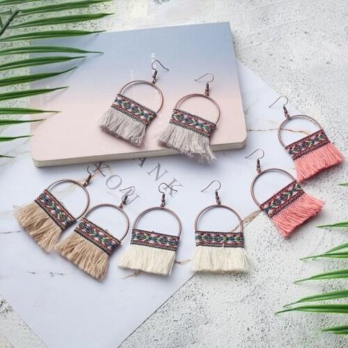 Bohemian handmade tassel earrings Boho ethnic indian style short silk fringe earrings for women 2019 new fashion charm jewelry