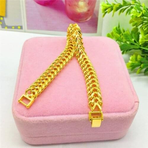 Thick Light Yellow Gold Color Bracelet for Women Female Exquisite Knitting Hand Jewelry for Wedding Anniversary Birthday Gift