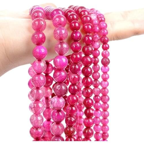 Natural Stone Beads Rose Red Fire Dragon Veins Agate Round Loose Spacer Beads for Jewelry Making Bracelets Necklace DIY 6/8/10MM