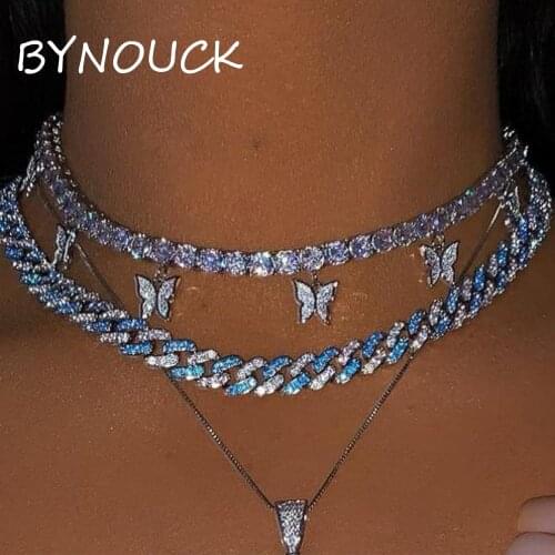 Iced Out Full Rhinestones Cuban Link Chain Thin Necklace for Women Bling Miami Curb Cuban Choker Hiphop 2021 New Jewellery Gifts